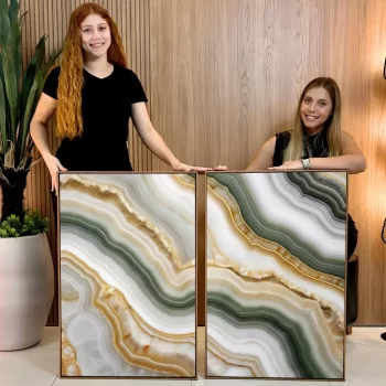 Kit Quadro Decorativo Pedra Tons Verdes