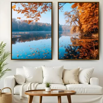 Kit Quadro Decorativo Lago De Outono I