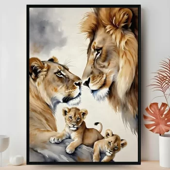 Quadro Decorativo Família De Leões I