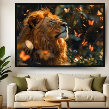 Quadro Decorativo Leão Com Borboletas