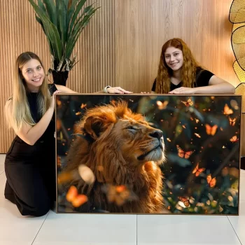 Quadro Decorativo Leão Com Borboletas