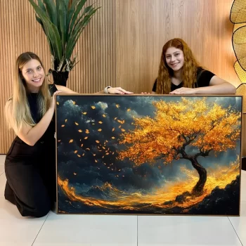 Quadro Decorativo Tempestade Com Árvore Dourada