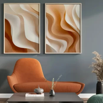Kit Quadro Decorativo Ondas Abstratas Neutras