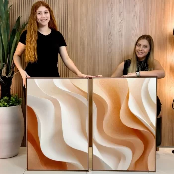 Kit Quadro Decorativo Ondas Abstratas Neutras