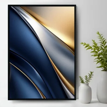 Quadro Decorativo Textura Azul Com Ouro