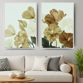 Kit Quadro Decorativo Flores Tons Sóbrios