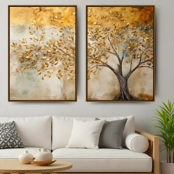 Kit Quadro Decorativo Árvore Ouro Rústico