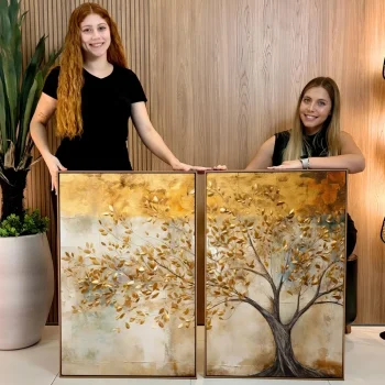 Kit Quadro Decorativo Árvore Ouro Rústico