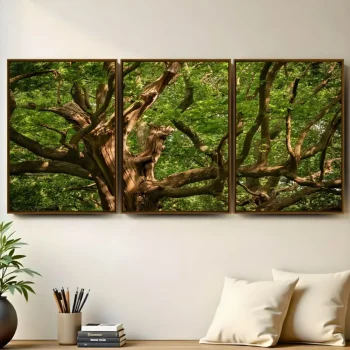 Kit Quadro Decorativo Árvore Galhos Verdes 3 Partes
