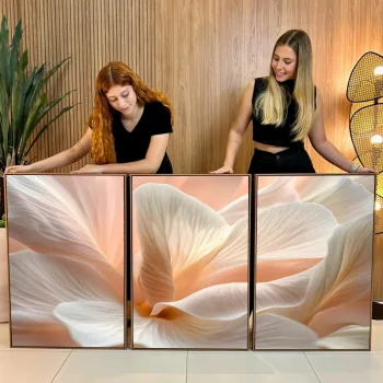 Kit Quadro Decorativo Flor Rosé Gold 3 Partes