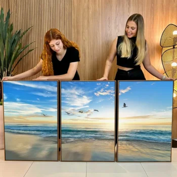 Kit Quadro Decorativo Pássaros Na Praia 3 Partes