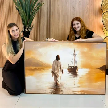 Quadro Decorativo Jesus e o Barco ao Amanhecer